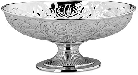 H.Bauer jun. moderne große Glasschale 30 x 20 cm - edle Dekoschale mit kurzem versilberten Fuß - flache verzierte Servierschale für Snacks, Nüsse, Gebäck, Pralinen oder Obst
