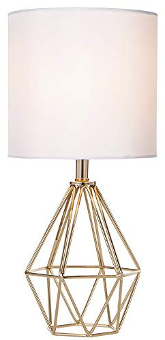 COTULIN Gold Modern Hollow Out Base Bedroom Small Table Lamp,Bedside Nightstand Lamp with Geometric Metal Base White Fabric Shade,Cute Desk Lamp for Kids Living Room