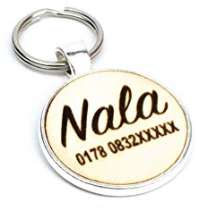 Hundemarke mit Name & Telefonnummer Gravur - Holz in Schmuck Anhänger (personalisiert inkl. Schlüsselring) wasserabweisend