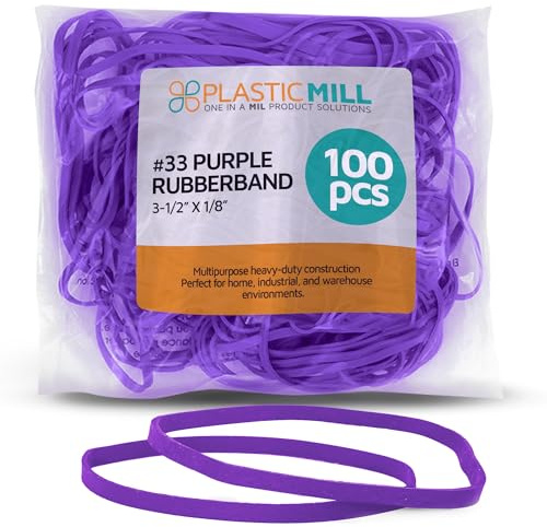 PlasticMill Rubber Bands - #33 Size - Purple Rubberbands - 100 Count.