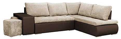 mb-moebel Ecksofa mit Zwei Hocker Sofa Eckcouch Couch mit Schlaffunktion und Bettkasten Ottomane L-Form Schlafsofa Bettsofa Polstergarnitur - 265x280x88cm - BELGRAD (Ecksofa Rechts, Beige + Braun)