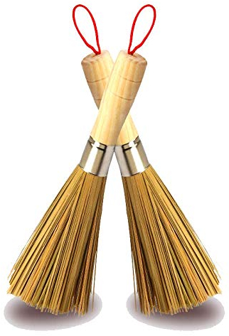 Anried Lot de 2 Brosses de Nettoyage Fouets Traditionnels en Bambou Naturel pour la Vaisselle et la Cuisine