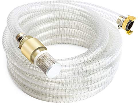 AWM Ansauggarnitur 1 Zoll (25 mm) Saugschlauch Sauggarnitur Saugschlauchgarnitur Pumpenschlauch (10 Meter, Transparent/GEKA Messing)