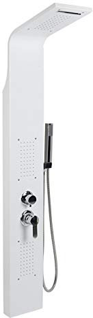 YJIIJY Doccia a Pioggia in Acciaio Inox, Pannello Colonna Doccia con Idromassaggio, Soffione Doccia e Doccetta (Bianco)