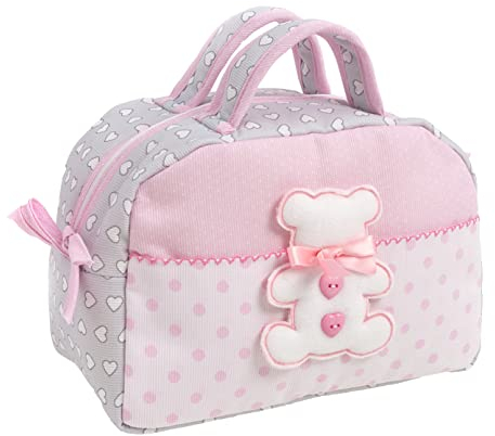 FILET - Beauty Case avec Poignées et Fermeture Éclair, avec Broderie en Forme d’Ourson, en Coton Rembourré, Idéal pour Les Produits pour l’Entretien du Bébé, 100% Made in Italy, Couleur Gris et Rose