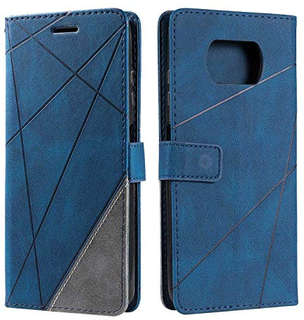 SONWO Hülle für Xiaomi Poco X3 NFC, Premium Leder PU Handyhülle Flip Case Wallet Silikon Bumper Schutzhülle Klapphülle für Xiaomi Poco X3 NFC, Blau