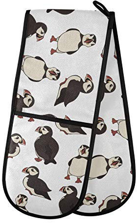 Moyyo Oven Glove Cute Puffin Sea Bird Double Oven Glove Heat Resistant Kitchen Oven Mitt with Soft Quilted Cotton Lining Filling Pot Holders for Basking Cooking Pizza Microwave