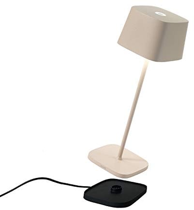 Zafferano - Ofelia Pro Kabellose LED-Tischleuchte aus Aluminium, dimmbar, IP65-Schutz, Indoor/Outdoor Benutzung, EU-Stecker - Höhe: 29cm (Sand) [Energieklasse A+++], LD0870S3