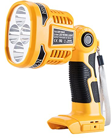 Hiesuan Led Work Light Replacement for DeWalt 20V Max Lithium Battery Rechargeable 12W 1120LM Cordless Work Light with USB Port Handheld Jobsite Spotlight with 110 Degree Pivoting Head