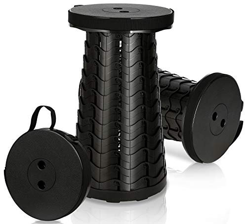 Lospitch Sgabello pieghevole portatile pieghevole da campeggio, mini sgabello telescopico, leggero, stabile, altezza regolabile, colore nero, per pesca