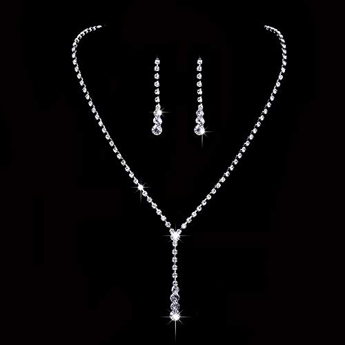 Jovono strass collier ensemble pour les mariées argent collier de mariée ensemble de bijoux de mariage pour les femmes