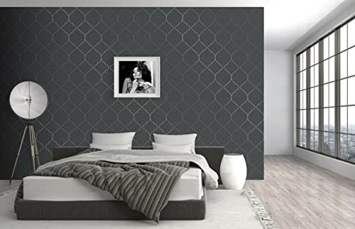Exclusive Crystal Trellis Geometric Design Glitter Sparkle Metallic Wallpapers (Dark Grey/Silver E2004)