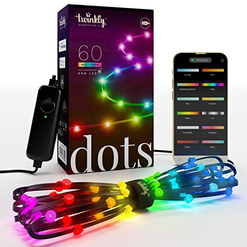 Twinkly Dots 3m, Mehrfarbiger und Flexibler LED-Streifen, Kompatibel mit Alexa und Google Home, Gaming-Lichter, Über 16 Mio. Farben, USB-betrieben, App-Steuerung, Schwarzes Kabel, 60 LEDs