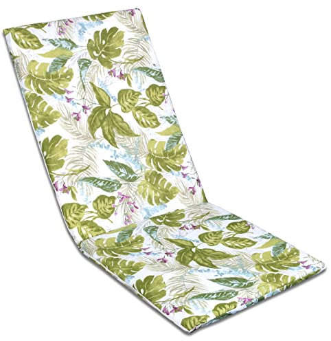 MERCURY TEXTIL- Cojín para Tumbona Estampado o Liso de Exterior o Interior, Cómodo, Lavable y Elegante. Ideal para Jardín, Piscina, Playa, Terraza y Balcón. (120x50cm, Hojas Verde)
