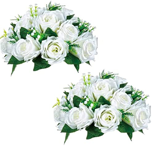 BLOSMON Blumenstrauß Blumengestecke Künstlich Deko Rose 2 Pcs Weiß Künstliche Blumenstrauss Blumen Tischdekoration Blumenkugel Valentinstag Rosenstrauss Echt for Hochzeit Muttertagsgeschenk