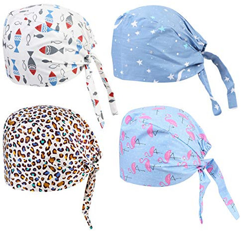 HEALLILY Scrub Cap Medical Hat Doctor Bouffant Cap Surgeons Cap Nurse Hat Kopfbedeckung with Sweatband for Hospital Mens Womens, Flamingo, One size