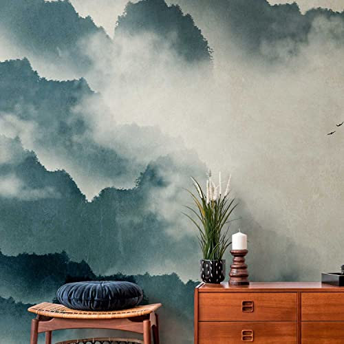 TADESSI | Fototapete | Vliestapete | Digitaldruck mit Landschaft Motiv | Blau | 3.71 x 2.80 m | Vögel | Tapete für Wohnzimmer - Flur - Büro - Küche - Wohnräume