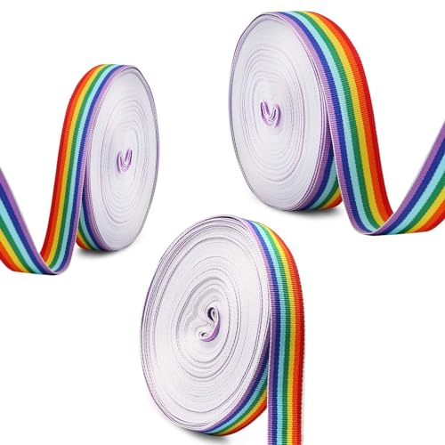 3 Rollen Regenbogen Band Grosgrain, Regenbogen Band, Mehrfarbiges Ripsband, zum Verpacken von Geschenken, DIY Handwerk Nähen, 20m/Rollen