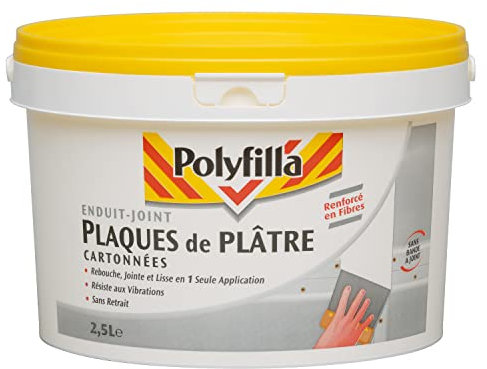 Polyfilla Enduit-Joint Plaques de Plâtre Cartonnées - Renforcé en Fibres - Sans retrait - Blanc 2,5 L