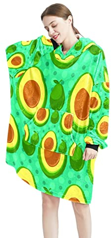 Tragbare Decke Hoodie Avocado Muster Hintergrund Übergroße Kapuze für Frauen Bequemes Sweatshirt, Multicolor, One size