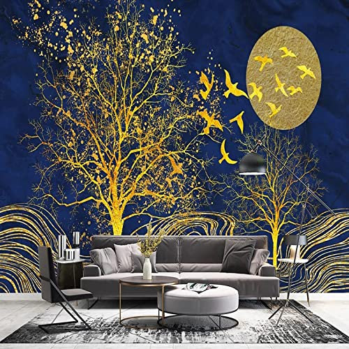 Sedomax Custom 3D Golden Bird and Tree Oriental Style Wall Paper for Living Room Home Decoration Luxury Wallpaper Murales