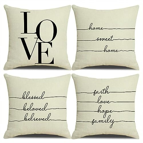 Wycian Kissenbezug frühling 50x50 Kissenbezug Leinen Beige Kissenbezüge Home Kissenhülle Love Creme Sofakissenbezüge 4er Set Blessed Beloved Believed