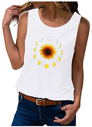Damen Top Freizeitshirt Crewneck Crop Tops Tshirt Damen Sonnenblume Drucken Damen Tank Top Sommer äRmellose T Shirt Camisole Top Tops