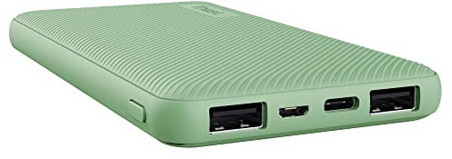 Trust Mobile Primo Dünne Powerbank Schnellladefunktion 10000 mAh, Nachhaltig, USB C Externer Akku, Tragbares Ladegerät 3A, Power Bank Handy, Smartphone, iPhone, iPad, Samsung, Xiaomi - Grün