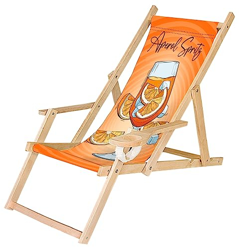 Ferocity Holz-Liegestuhl Klappbar Klappliegestuhl mit Armlehne und Getränkehalter Strandstuhl Motiv Bedrucken Spritz [119]