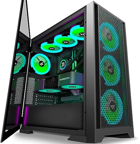 KEDIERS Caja PC - Preinstalado 7 PWM ARGB Ventilador de Chasis, E-ATX Mid-Tower Gaming Chasis con Paneles Laterales de Vidrio Templado Abierto, Chasis de Ordenador de Malla, Negro, C710