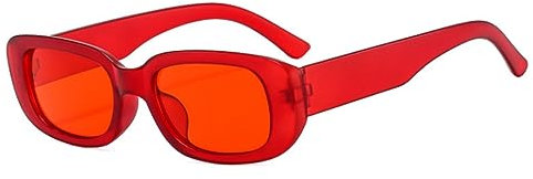 qinqilanqi-S Rechteckig Sonnenbrillen für Damen Herren Trendige Mode Brille 90er Vintage modisch UV 400 Schutz Quadratischer Rahmen (rot)