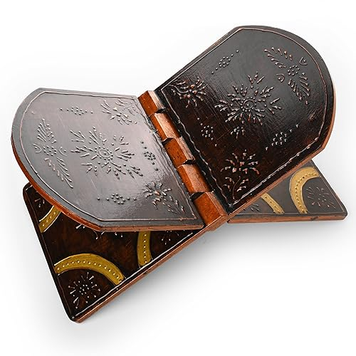 Handgefertigter Holzständer für heiliges Buch – Braun, handgefertigt, indische traditionelle Buchablage für religiöses Gebet und Geschenk (Design-2)