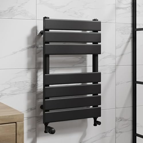 DuraTherm® 650 x 400mm Flat Panel Heated Towel Rail Radiator Modern Central Heating Bathroom Warmer Wall Mounted Ladder Rad, Matt Black