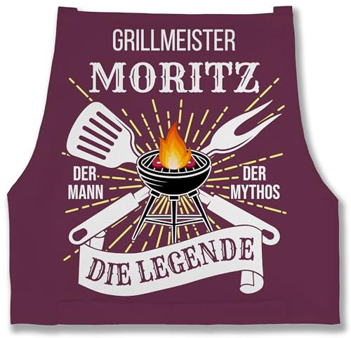Schürze - Grillschürze Herren Männer - Grillmeister Der Mann Der Mythos Die Legende mit Name - Lustiges Geschenk Grillen Papa Vatertag Geburtstag - 85x69 - Aubergine - für selbst gestalten