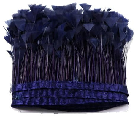 Yurosiay 10m Feder Fransenborte 10-15cm Breite Federn Fransen Trim Avec Satinband Flauschige Feder Fransenband Feder Streifen zum Nähen Federborte Meterware für DIY Basteln Kleidung Navy blau