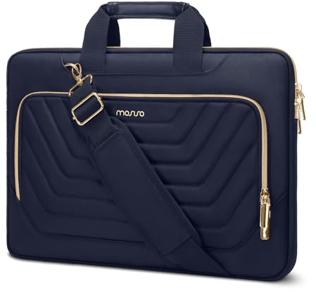 MOSISO Sacoche Ordinateur 15,6 Pouces,Sacoche PC Portable 15-15,6 Pouces Compatible avec MacBook Pro 16,HP,Dell,Sac Messager avec Trapèze Inversé Devant Poche Matelassée&Ceinture,Bleu Marin