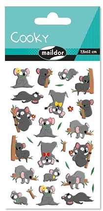 MY MANDARINE CY143Cpack - Packung mit 10 Stickerbögen 3D Stickers Cooky, 200 Stickers, Koalabär, 1 Pack