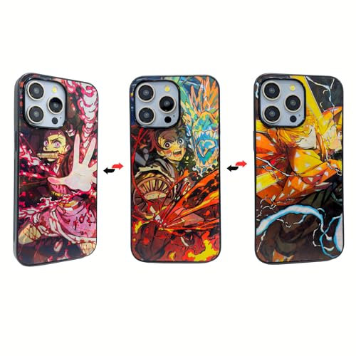 Takeshii Anime Case for iPhone 13 14 15 Pro Max Tanjirou Zenitsu Nezuko Manga Demon Slayer kimetsu no yaiba Case Military Grade Shockproof Protection Scratch-Resistant Cover 3 Desings in 1 TPU