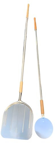Pala rettangolare in alluminio 32x34 cm pala tonda piccola kit 2 pz con manico in alluminio e terminale in legno di faggio