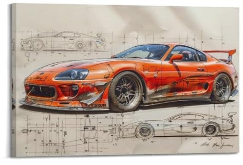 YRNQ Vintage-Sportwagen-Poster für Supra MK4 JDM Classic Street Racing Car dekorative Malerei Leinwand Wandkunst Bild 40 x 60 cm