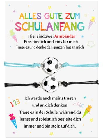 Schulkind Armband Junge Geschenke, 2 Stück Fußball Armband Schulkind, Armbänder Einschulung Geschenk, Karte Erster Schultag, Endlich Schulbeginn Geschenkideen für Schulanfang Schuleinführung