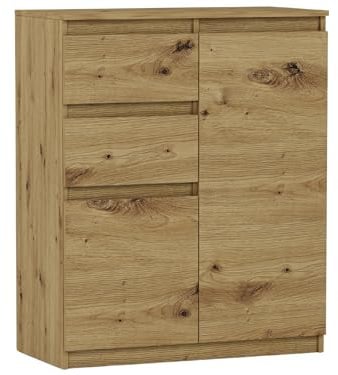 Framire Highboard Artisan Eiche 80x40x98 cm – kompakte Kommode mit Schränken & Schubladen, Sideboard für Wohnzimmer, Esszimmer & Schlafzimmer, Modern S-2