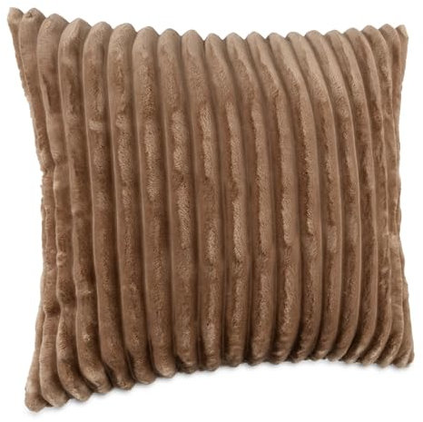 Dekokissen Kissenbezug Sofakissen Pillow Plüsch Kuschelkissen Zierkissen Cord Kissen Couchkissen Kord Kissenhülle ultraweich gestreift Lilli 60x60cm ohne Füllung Beige