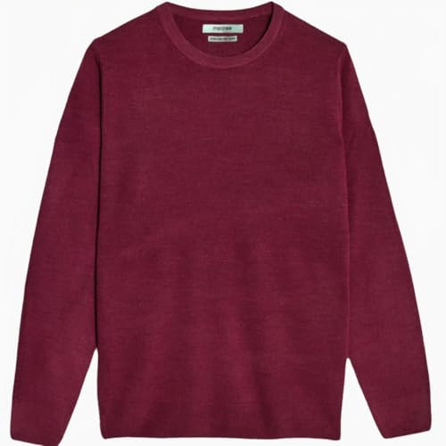 MATINEE Mens Fine Knitted Luxury Supersoft Cashmere-Like Crew Neck/V Neck/Zip Neck Sweaters, Fine 12 Gauge Knit Structure (UK, Alpha, 3XL, Regular, Regular, Burgundy, Crew Neck)
