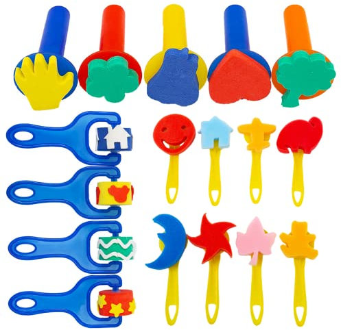 Éponges de Peintur, Kits de Peinture 17 Pièces Éponge Pinceaux, Crafts Éponge Brosse, Brosses de Peinture Enfant pour Maternelle Artisanat Art DIY Peinture d'apprentissage Précoce d'enfant