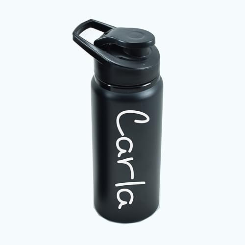 EIDER botella agua personalizada, botellas personalizadas, bidones para agua, botella con nombre, bidon agua aluminio, 600ml. (NEGRA)