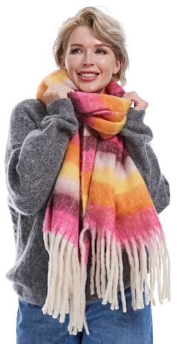 Style Slice Blanket Scarf Women Ladies Scarves Oversized Scarf Tartan Scottish Blanket Shawl Winter Wraps Scarves Women Winter Scarfs Women, Pink Rainbow