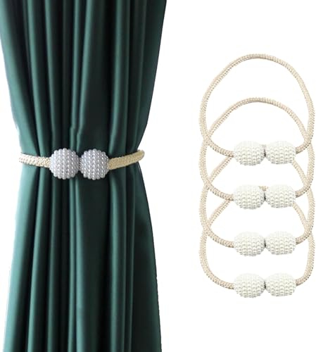 NCCHDZSW Imanes para Cortinas 4 Piezas Abrazaderas con Perlas Sujeta Decorativos Correas de Imán Alzapaños para Decoración de Familia Oficina Hotel