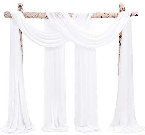 Showgeous 2er-Set Chiffon für Hochzeitsbogen,Naturweiß,73×610cm | Transparenter Chiffon mit vernähten Kanten; knitterarm, waschbar und wiederverwendbar für Hochzeitsbogen und Fotodeko