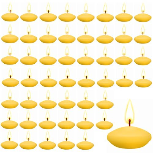 YushengTai 50 Stück Gelb Schwimmkerzen, 3.5 cm Geschmacklos Schwimmkerzen Schaffen Sie Eine Atmosphäre, Wasserkerzen Für Hochzeiten, Pools, Spas, Badewannen, Valentinstagsessen(Gelb)
